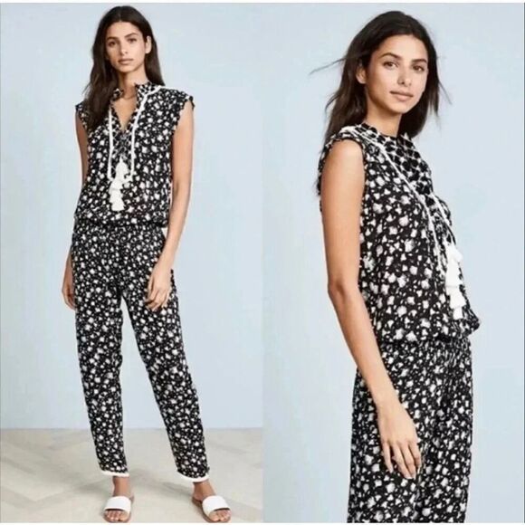 Poupette St. Barth Donna Jumpsuit in Black and White Size M - Picture 3 of 12